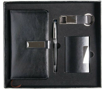 Men's Gift Set with notebook key ring pen and business card holder Black 2018.002-09