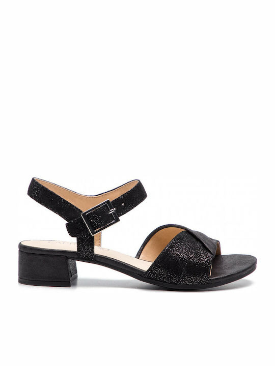 Caprice Leather Women's Flat Sandals Anatomic in Black Color