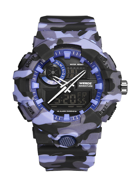 Weide Men's Watch 50mm Battery with Blue Rubber...