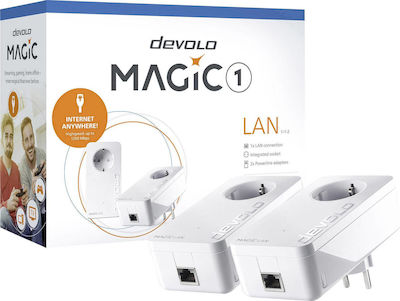 Devolo Magic 1 LAN 1-1 Powerline Διπλού Kit για Ενσύρματη Σύνδεση με Passthrough Πρίζα και Θύρα Gigabit Ethernet