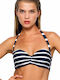 Blu4u Padded Underwire Strapless Bikini Navy Blue Striped