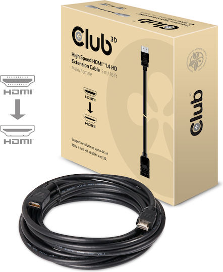 Club3D HDMI 1.4 High Speed 1080p 120Hz Cable HDMI Male - HDMI Female 5m Black