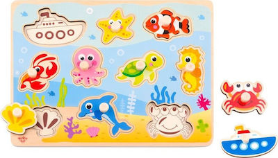 Wooden Kids Peg Puzzle Sea 10pcs Tooky Toys