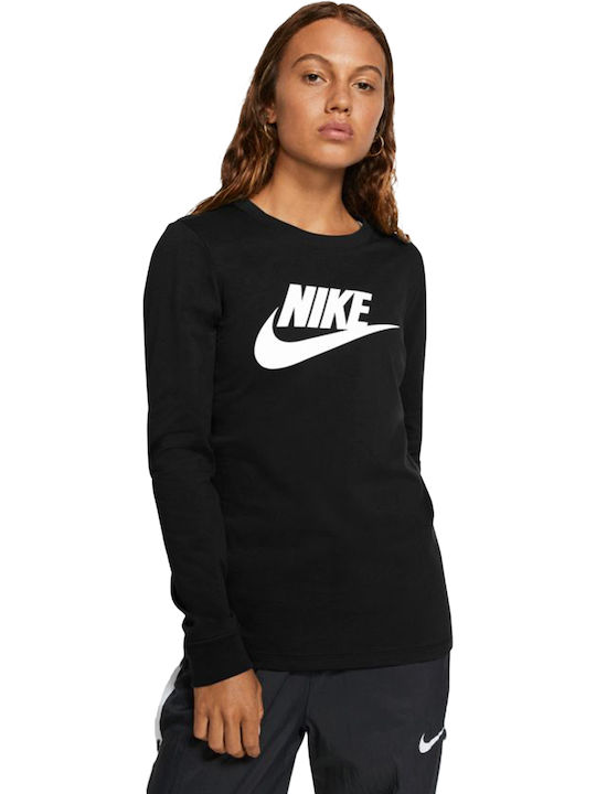 Nike Swoosh Μακρυμάνικη Γυναικεία Αθλητική Μπλούζα Μαύρη