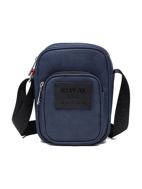 Replay Eco Leather Ανδρική Τσάντα Ώμου / Χιαστί σε Navy Μπλε χρώμα