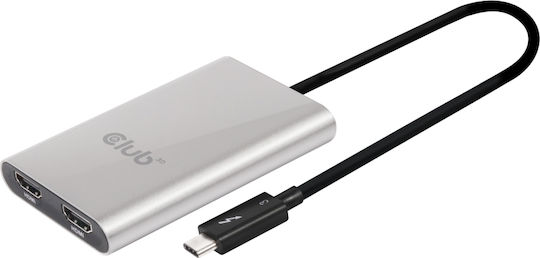 Club3D Μετατροπέας Thunderbolt 3 male σε HDMI 2x female Ασημί 1τμχ CSV-1574
