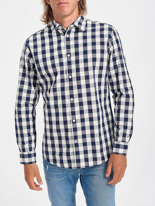 Jack & Jones Men's Checked Shirt with Long Sleeves Navy / White