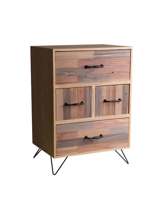 Wooden Storage Drawers with 4 Drawers Φυσικό L49xW35xH70cm