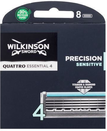 Wilkinson Sword Quattro Titanium Sensitive Replacement Heads with 4 Blades & Lubricious Strip for Sensitive Skin 8pcs