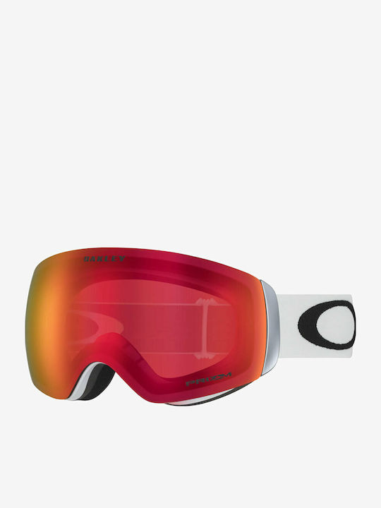 Oakley Flight Deck XM Mască de Schi & Snowboard pentru Adulți Albă cu Lentilă Oglindă Roșie