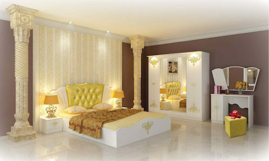 Vinchenca Bedroom Furniture Set White 160x200cm 7 Pieces