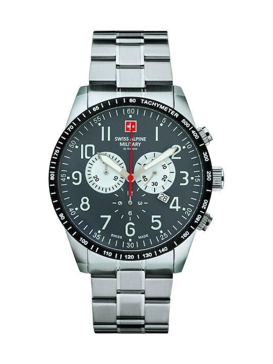 Swiss Alpine Military by Grovana Ανδρικό Ρολόι 45mm Χρονογράφος Μπαταρίας με Ασημί Μεταλλικό Μπρασελέ