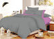 Le Blanc Cotton Line Set Double Bed Sheets with Rubber Band 150x200x20cm Γκρι-Λιλά