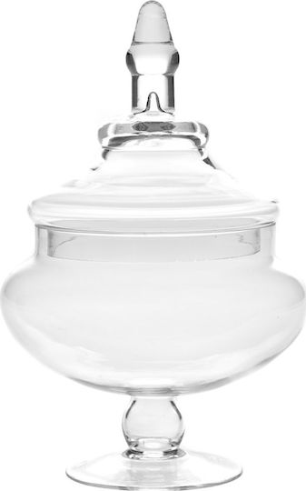 Iliadis Glass Sweet Jar Glass Candy Dish with Lid and Stand 15x31cm with Lid and Foot Transparent 15x15x31cm