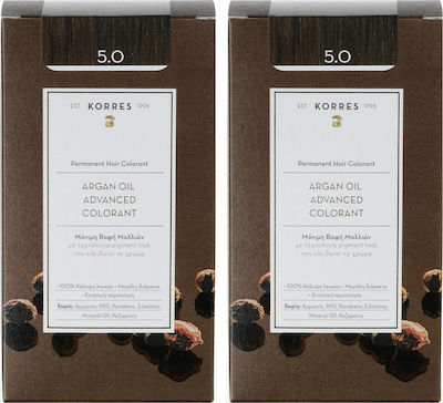 Korres Argan Oil Advanced Colorant Set Haarfarbe kein Ammoniak 5.0 Chestnut Open 2x50ml