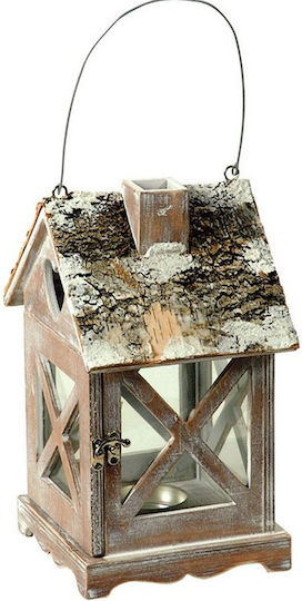 Lianos Tabletop Wooden Lantern Beige 14x17x25cm