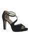 S.Oliver Suede Women's Sandals with Thin High Heel In Black Colour