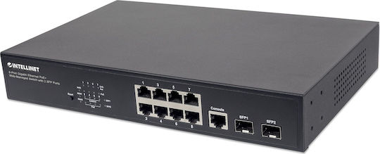 Intellinet 561167 Managed L2 PoE+ Switch with 8 Gigabit (1Gbps) Ethernet Ports and 2 SFP Ports