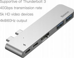 Baseus USB-C dublu Stație de andocare cu HDMI 4K PD Argint (CAHUB-B0G)