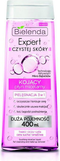 Bielenda Clean Skin Expert Soothing Micellar Liquid 3in1 Micellar Water Makeup Remover Face 400ml