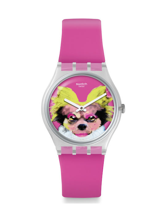 Swatch Pinkapippa Uhr mit Fuchsie Kautschukarmband