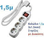 Adeleq Bandă de alimentare 3 Prize cu întrerupător și Cablu 1.5m Alb