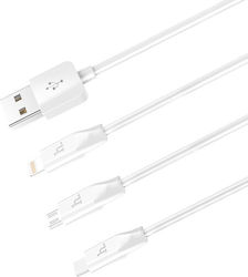 Hoco Regular USB to Lightning / Type-C / micro USB Cable Λευκό 1,0m (X1)