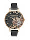 Olivia Burton Marble Florals Watch with Black Leather Strap