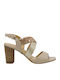 Caprice Anatomic Leather Women's Sandals with Ankle Strap Gold