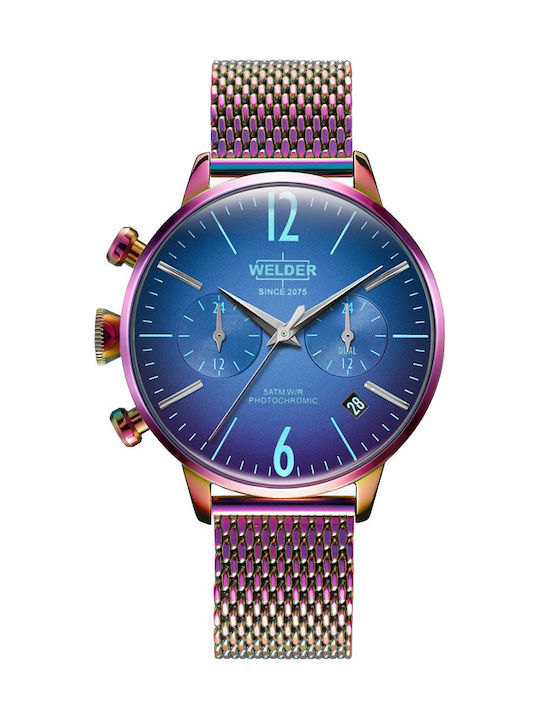 Welder Moody Dual Time Neon Watch with Purple Metal Bracelet