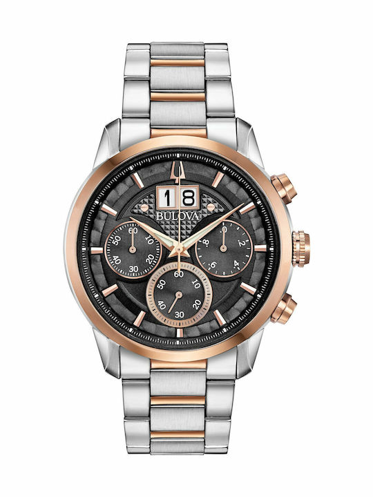 Bulova Ceas Barbati Clasic 44mm Cronograf Baterie cu Brățară din Metal Argintie