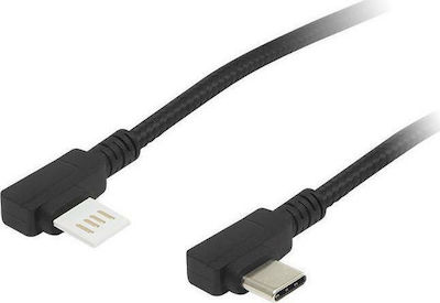 Blow Angle (90°) / Regular USB 2.0 Cable USB-C male - USB-A Μαύρο 1m (66-139#)