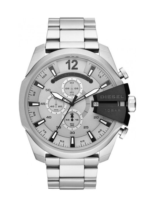 Diesel Mega Chief Men's Watch 51mm Chronograph Battery with Silver Metal Bracelet