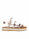 Leather Women's Flat Sandals Flatforms in Gold Color
