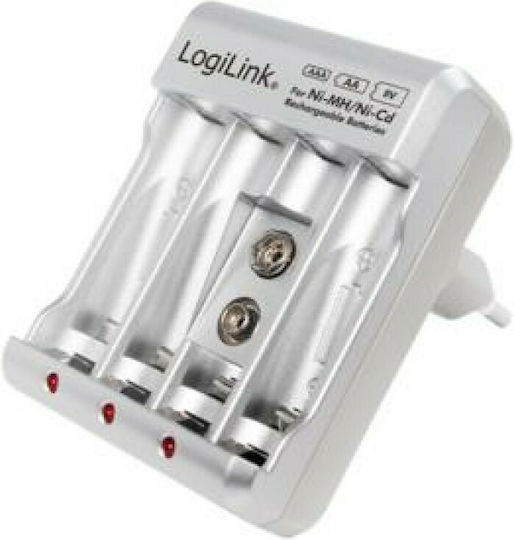 LogiLink Încărcător 4 Baterii Ni-Cd/Ni-MH Dimensiune AA/AAA/9V în culoarea Alb