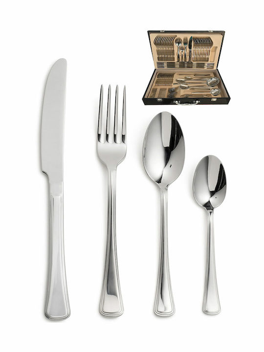 Καρβούνης 72-Piece Stainless Steel 18/10 Silver Cutlery Set with Suitcase