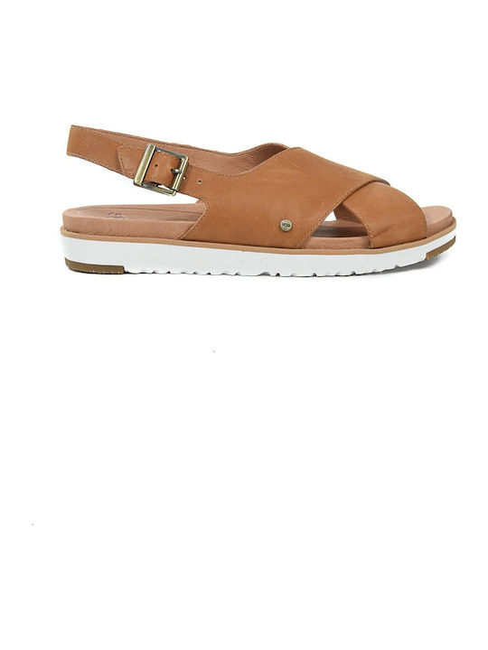 Kamille Leather Women's Flat Sandals Flatforms in Tabac Brown Color