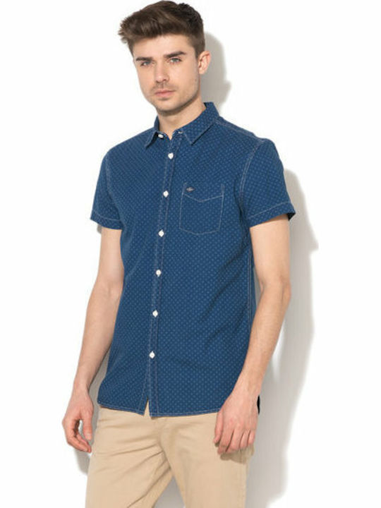 Funky Buddha Men's Shirt Short Sleeve Cotton Navy Blue