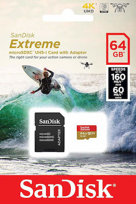 Sandisk Extreme microSDXC 64GB Clasa 10 U3 V30 A2 UHS-I cu adaptor