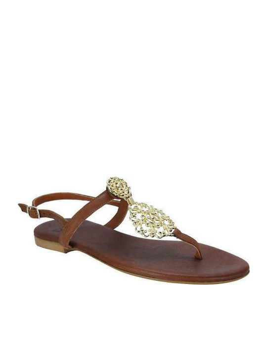 Komis & Komis Leather Women's Flat Sandals in Tabac Brown Color