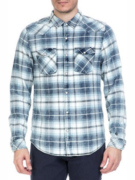 Garcia Jeans Men's Shirt Long Sleeve Denim Checked Blue B71230-1050