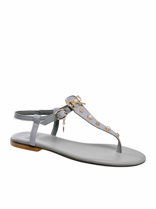 Komis & Komis Leather Women's Flat Sandals in Gray Color