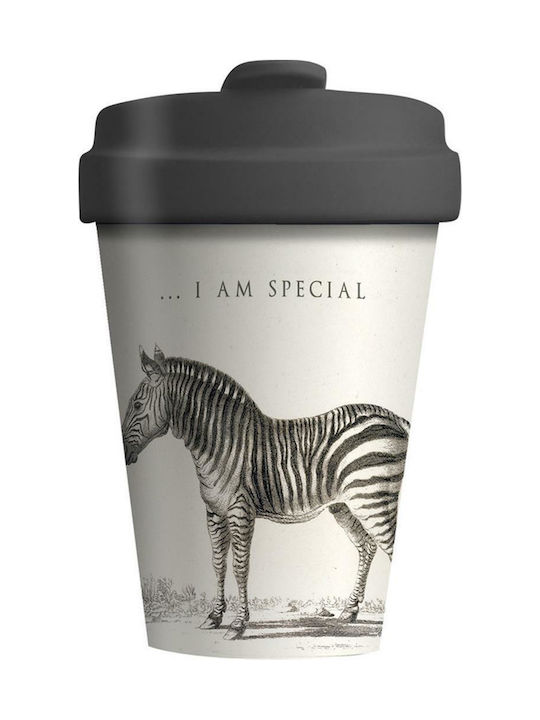 Chic Mic Special Zebra Cană Bambus cu Capac Albă 400ml 1buc