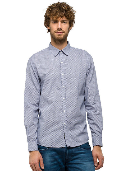 Replay Men's Shirt Long Sleeve Cotton Navy Blue