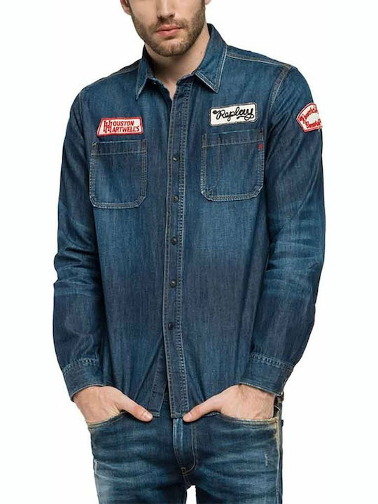 Replay Men's Shirt Long Sleeve Denim Navy Blue M4975E.000.26C108D-007