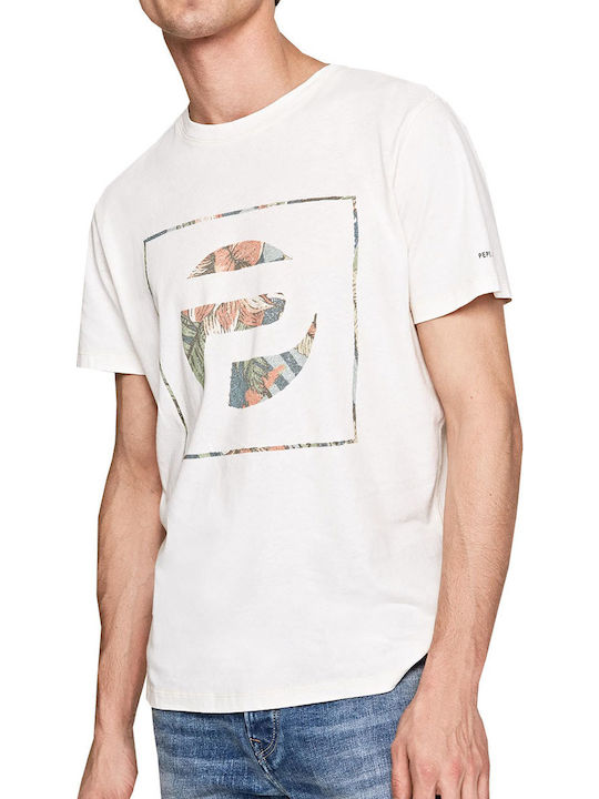 Pepe Jeans Ealing Printed Logo Men's Short Sleeve T-shirt White