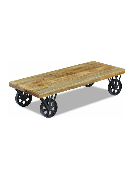 Rectangular Solid Wood Coffee Table with Wheels Natural L120xW60xH30cm