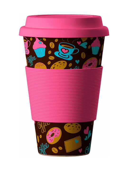 Balev Bio Donuts Bamboo Cup with Lid Pink 400ml