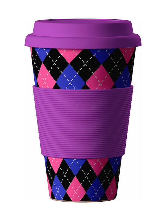 Balev Bio Chequered Tasse Bamboo mit Deckel Lila 1Stück