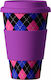Balev Bio Chequered Becher Bamboo mit Deckel Lila